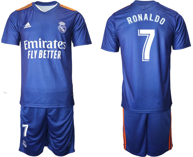 Cheap Men 2021-2022 Club Real Madrid away blue 7 Adidas Soccer Jersey